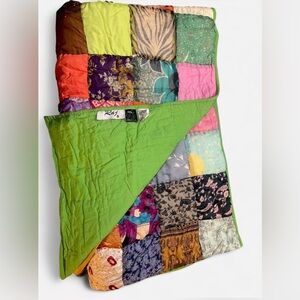 Raj Vibrant Y2K Patchwork Quilt with Green Lining